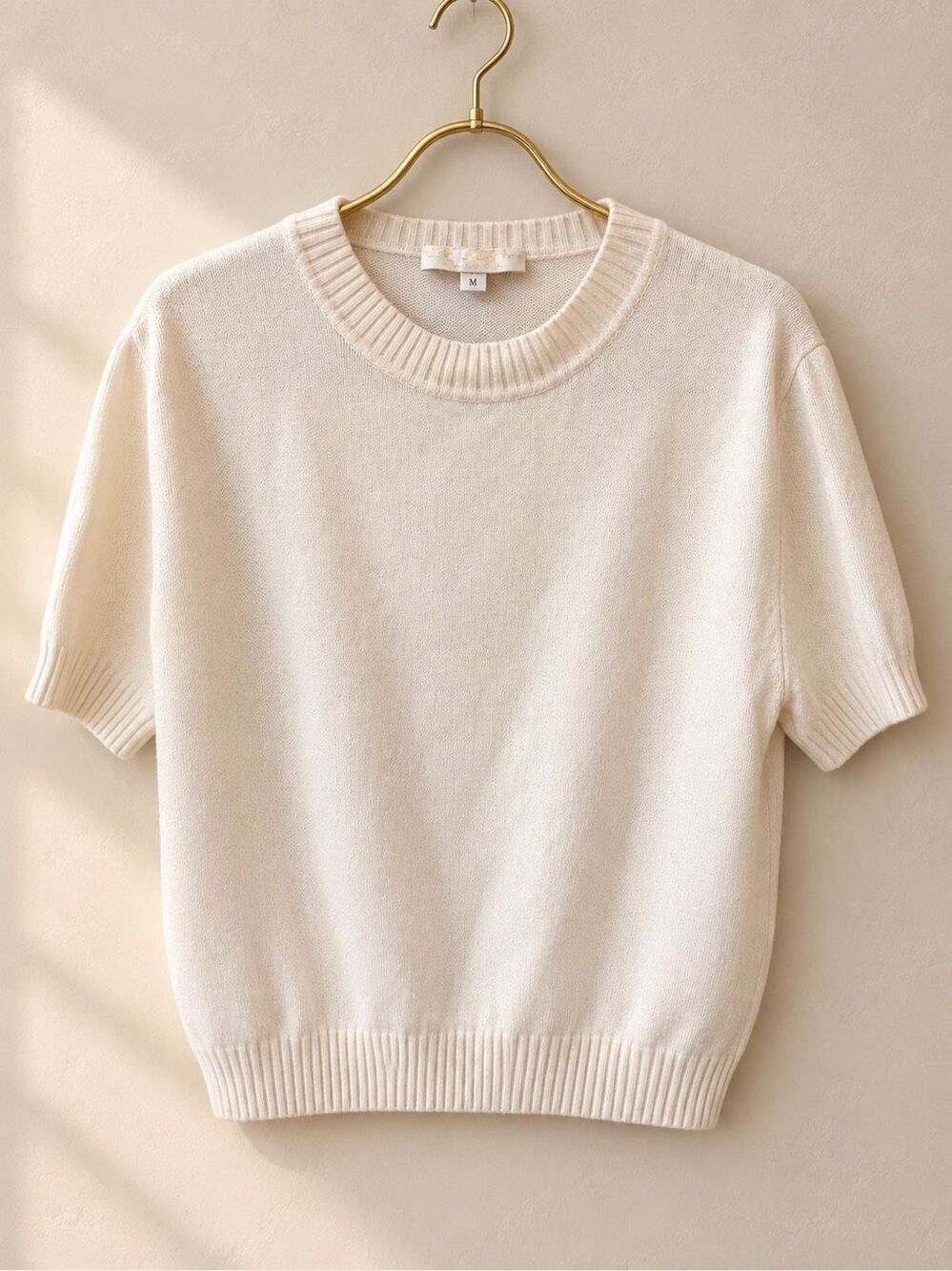 NWOT St. John Basics Cream Short-Sleeve Knit Sweater, Size M $595 D14